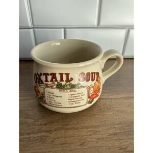 Vintage 1970s Oxtail Soup Bowl Recipe Ingredients Handled Ceramic Stonewear Mug